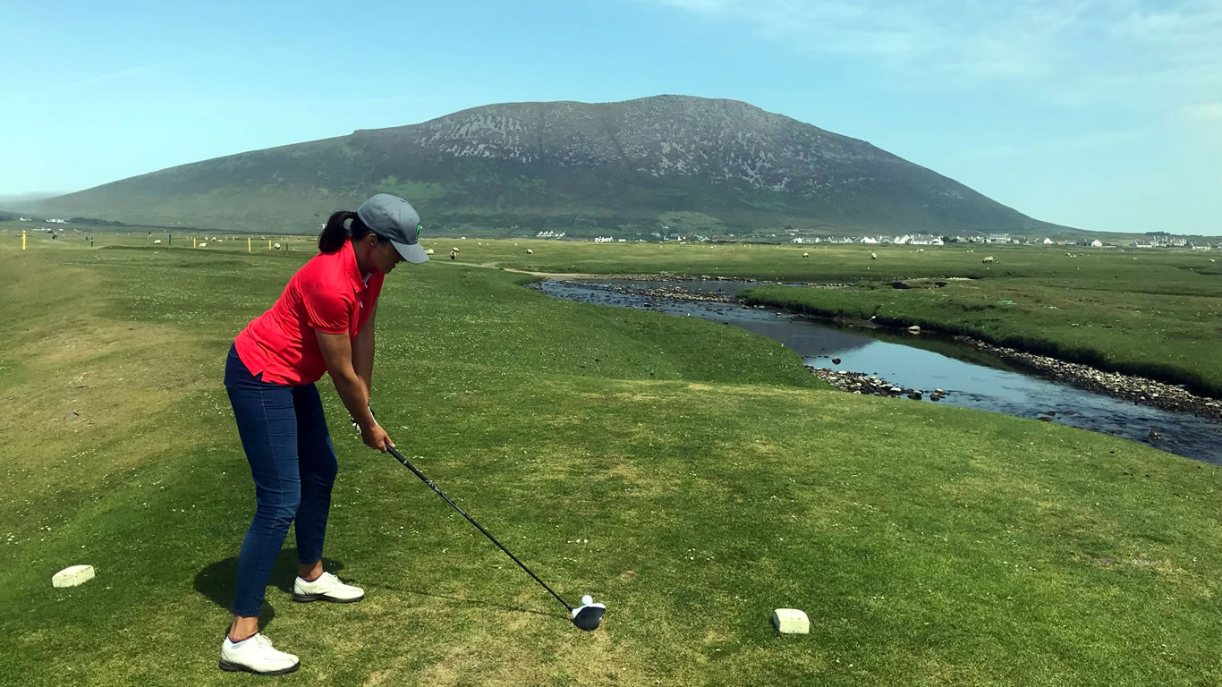 Teeing off on the 6th hole at Achill Island Golf Club, Keel