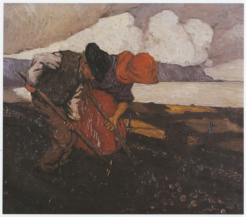 Copy of 'The Potato Diggers' by Paul Henry, painted at Dooega, Achill Island, 1912