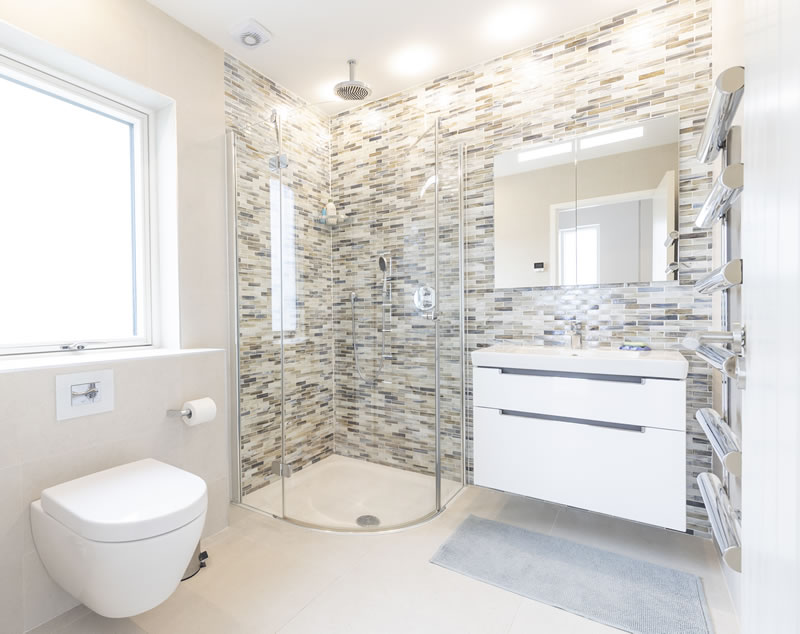 En-suite shower room at Golden Strand View holiday home, Achill Island