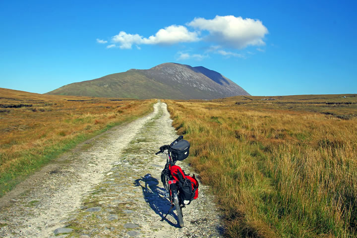 Bicycle on path towards Slievemore mountain, Achill Island
